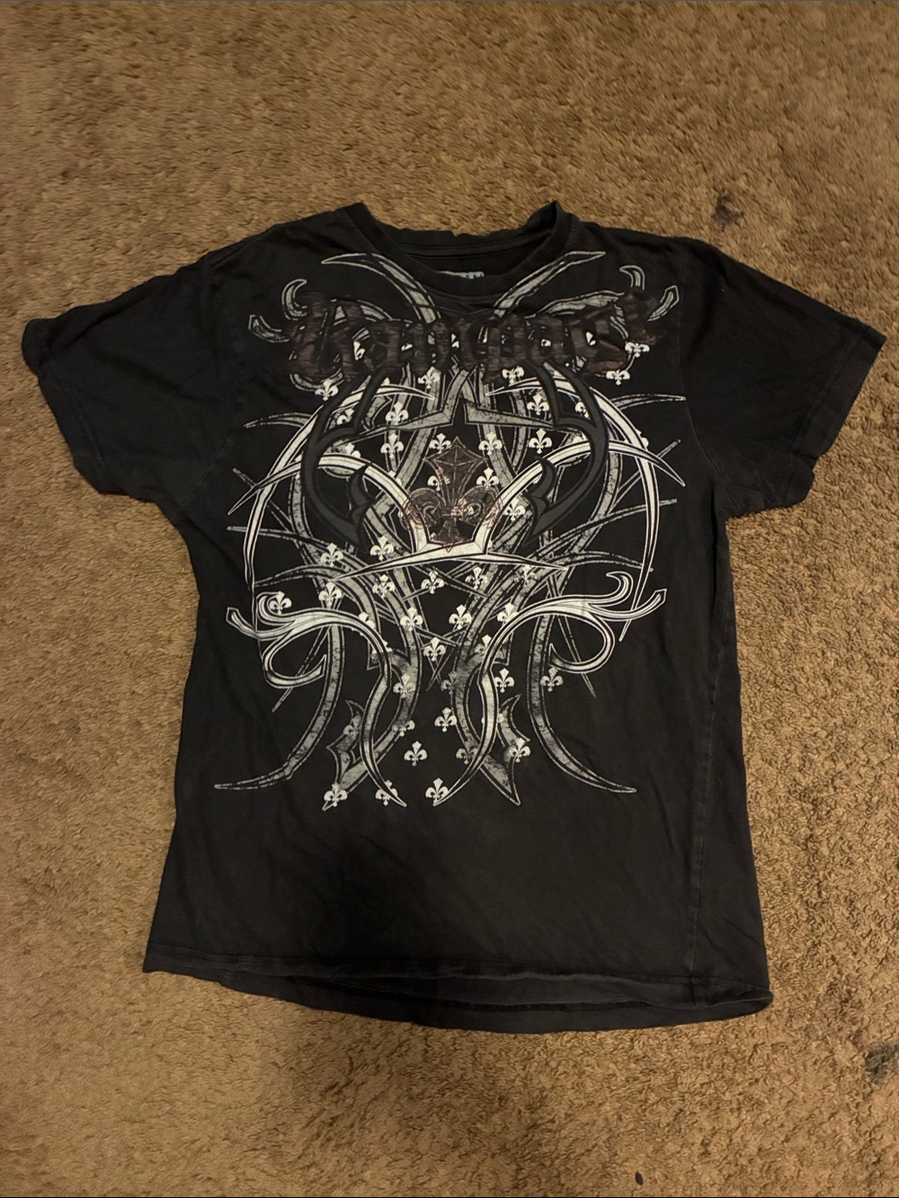 Affliction style Black Short-Sleeve Graphic Tee with Silver Design